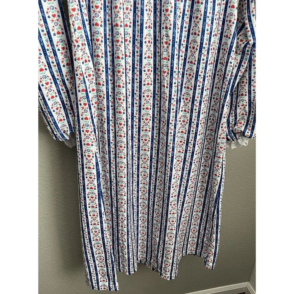 Nice! Lanz of Salzburg Girls XL 14/16 Nightgown Blue Red Floral/Heart Lace Trim